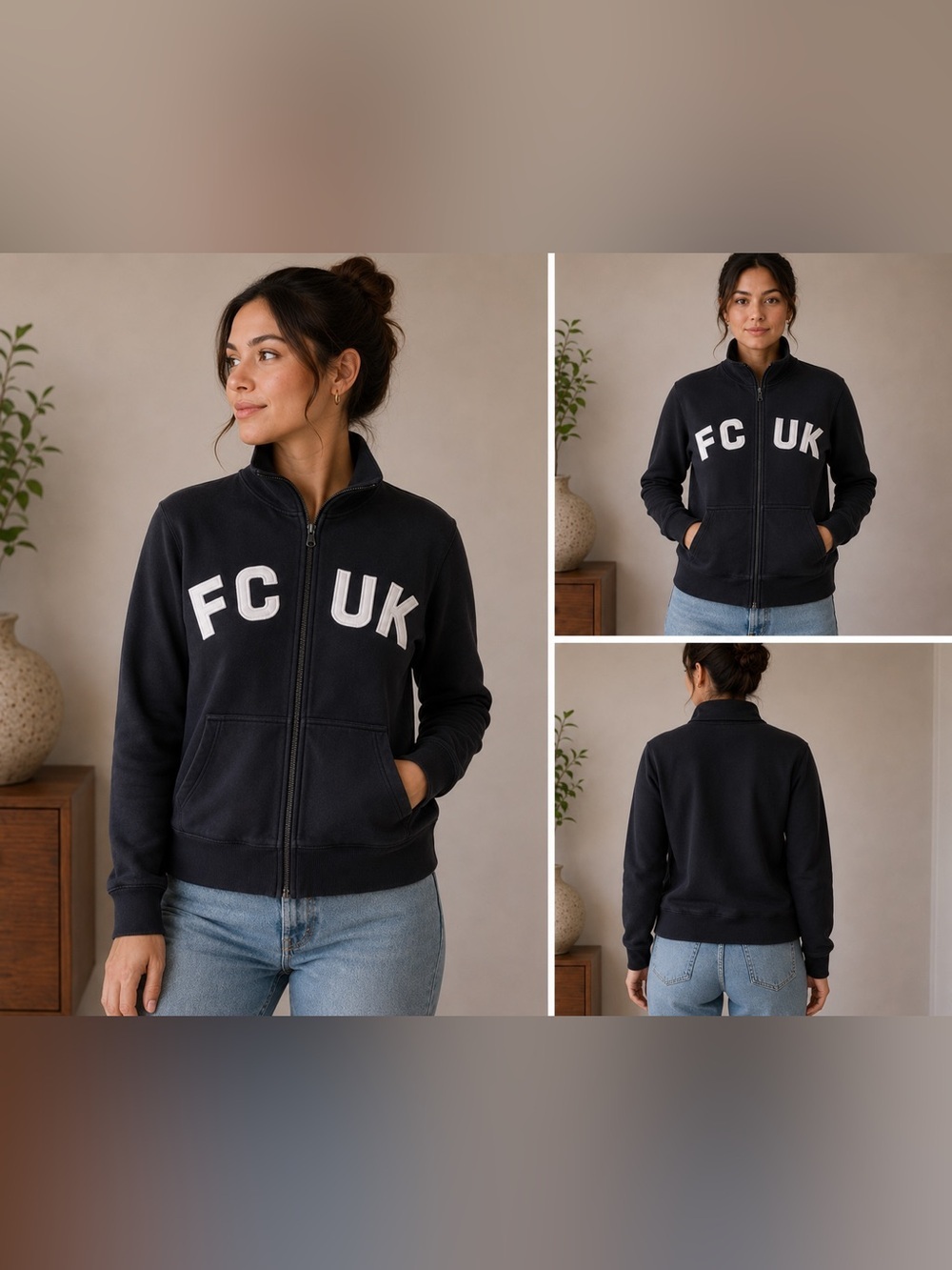 FCUK French Connection Black Full Zip Logo Sweatshirt XS - Picture 1 of 7